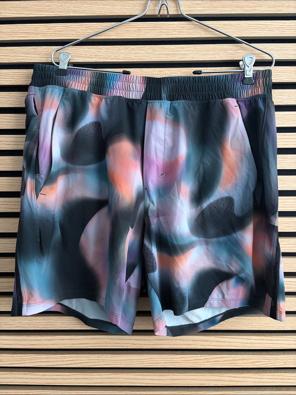 lululemon athletica Black Shorts with Pink, Blue and Orange Gradient